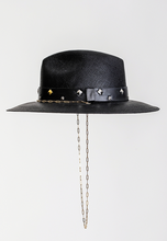 Load image into Gallery viewer, MPXA LONDON - BLACK STRAW HAT with gold chain