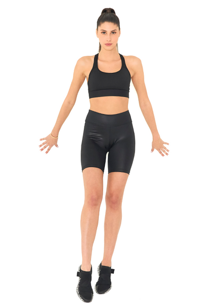 BeFit High Waisted Biker Shorts - Glossy Black