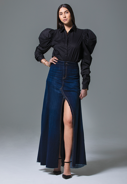 AxMJB - Wide Dark Denim Skirt