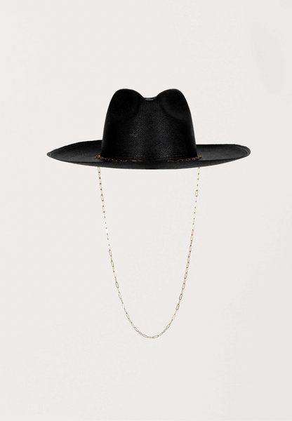MPXA BETH - BLACK STRAW HAT with gold chain