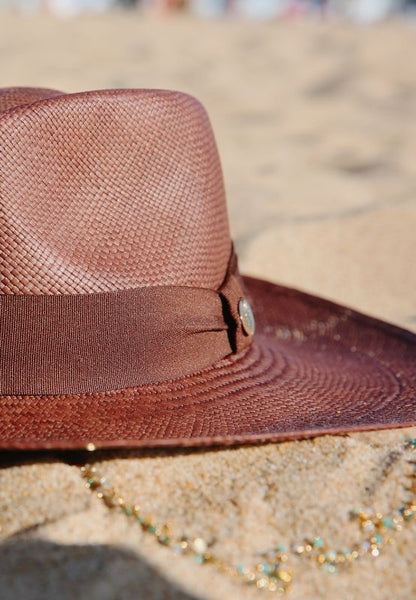 MPXA RAIKA - EXPRESSO BROWN STRAW HAT with gold chain