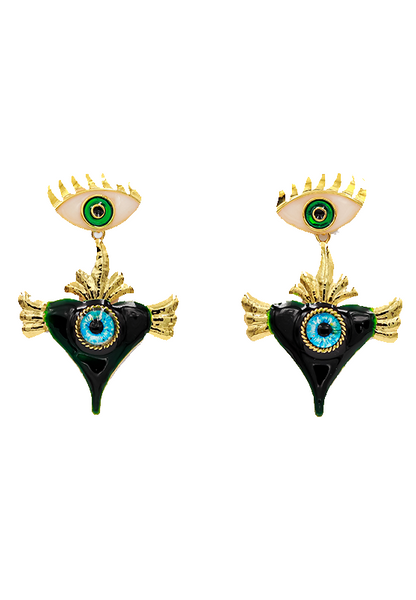 FVxA GREEN EYED HEART EARRINGS