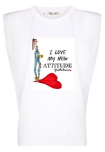 Load image into Gallery viewer, Attitude LOVE - White Padded Muscle Tee