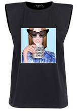 Load image into Gallery viewer, #SMILE in Blue - Black Padded Muscle Tee