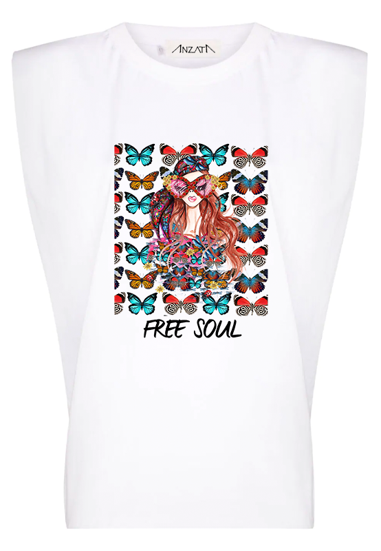 FREE SOUL - White Padded Muscle Tee