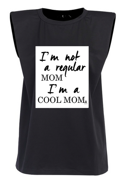Cool Mom Just Letters - Black Padded Muscle Tee