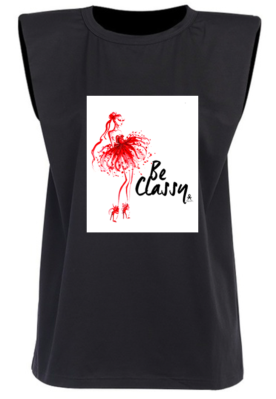 BE CLASSY - Black Padded Muscle Tee