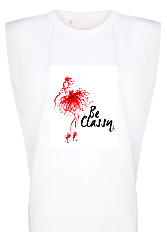 BE CLASSY - White Padded Muscle Tee