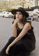 Load image into Gallery viewer, MPXA BETH - BLACK STRAW HAT with gold chain