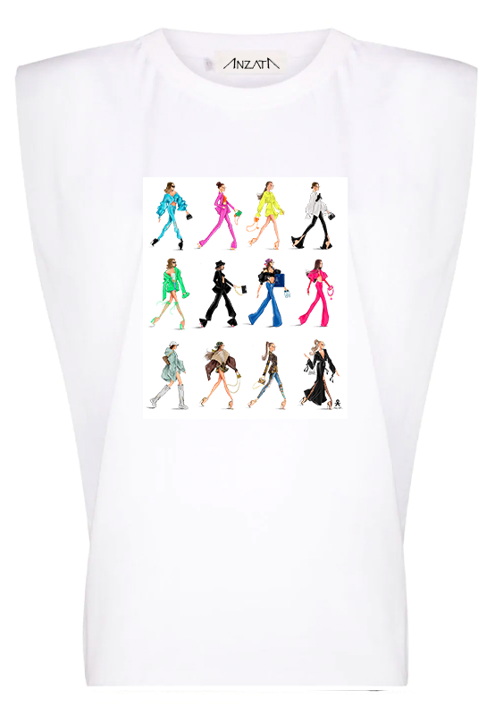 FASHION DOLLS GRID - White Padded Muscle Tee