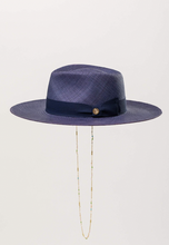 Cargar imagen en el visor de la galería, MPXA INDIGO - NAVY BLUE STRAW HAT with gold chain