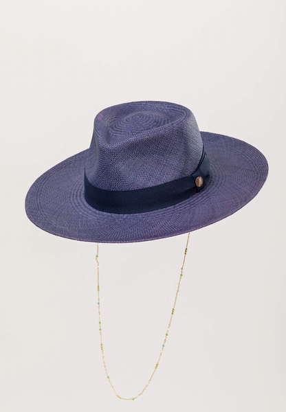 MPXA INDIGO - NAVY BLUE STRAW HAT with gold chain