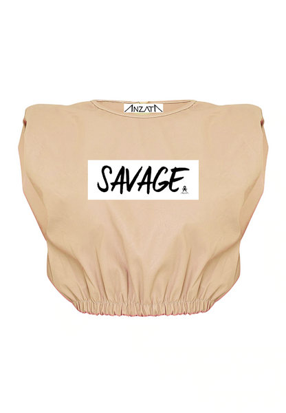 SAVAGE - Nude Padded Crop Tee