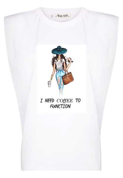 Coffee to Function - White Padded Muscle Tee