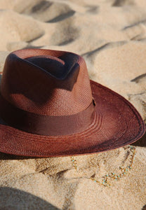 MPXA RAIKA - EXPRESSO BROWN STRAW HAT with gold chain