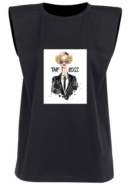 THE BOSS - Black Padded Muscle Tee