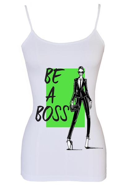 Be a Boss Green Neon Tank - WHITE