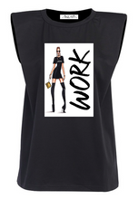 Load image into Gallery viewer, WORK - Black Padded Muscle Tee