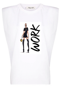 WORK - White Padded Muscle Tee