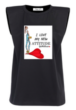 Load image into Gallery viewer, Attitude LOVE - Black Padded Muscle Tee