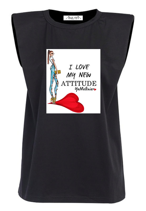 Attitude LOVE - Black Padded Muscle Tee