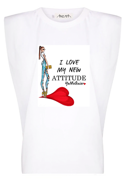 Attitude LOVE - White Padded Muscle Tee