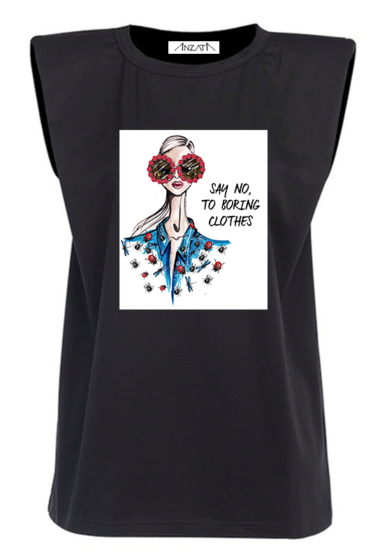 No Boring Clothes - Black Padded Muscle Tee