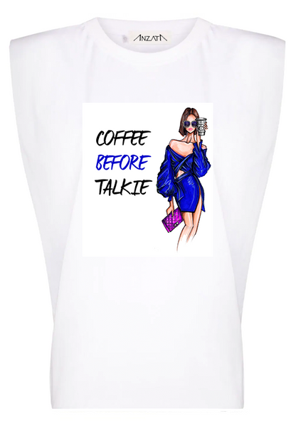 Coffee Before Talkie - White Padded Muscle Tee