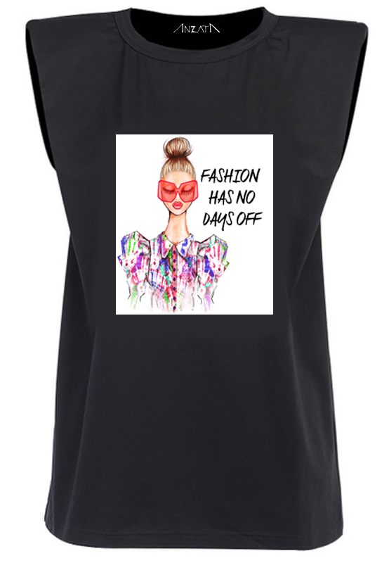 Fashion Has No Days Off - Black Padded Muscle Tee