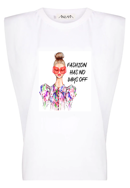 Fashion Has No Days Off - White Padded Muscle Tee