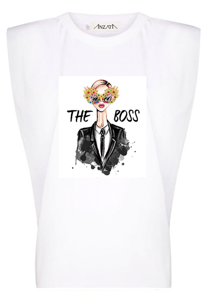 THE BOSS - White Padded Muscle Tee