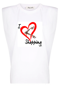 I Love Shopping SE - White Padded Muscle Tee