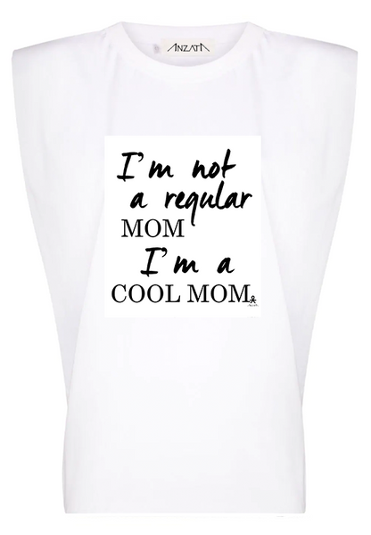 Cool Mom Just Letters - White Padded Muscle Tee
