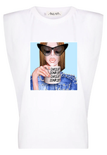 Load image into Gallery viewer, #SMILE in Blue - White Padded Muscle Tee